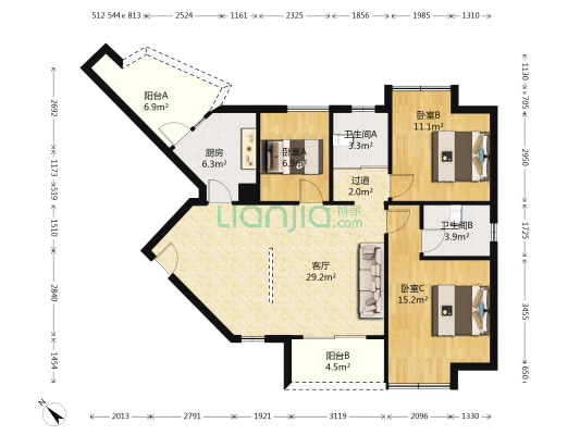 祥御巴山 3室1厅2卫 103平方