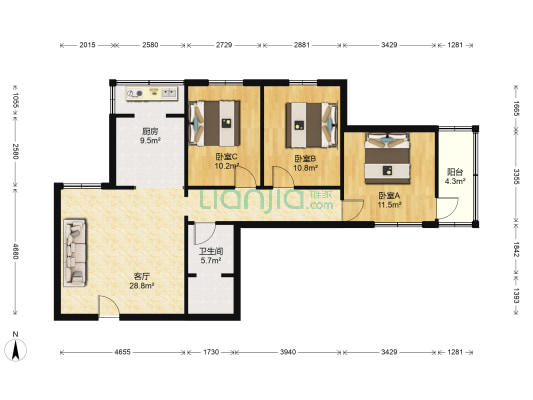 二营盘住宅小区 3室1厅1卫 107平方