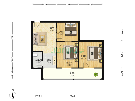 五里墩东路21号 3室1厅1卫 78平方