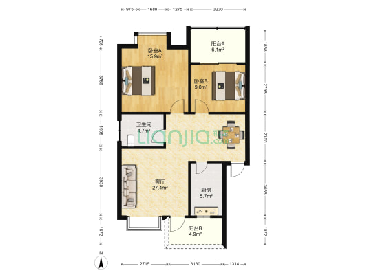 天一家园 2室1厅1卫 78平方