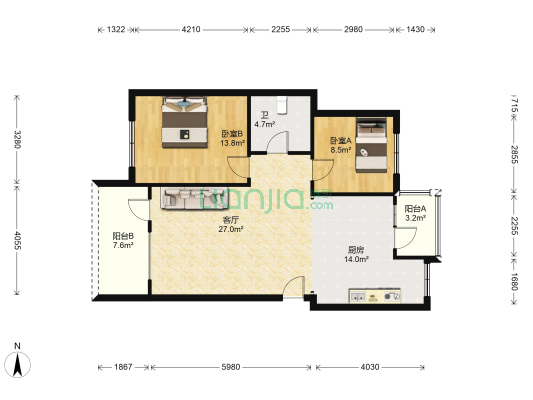 太阳尚品 2室1厅1卫 94平方