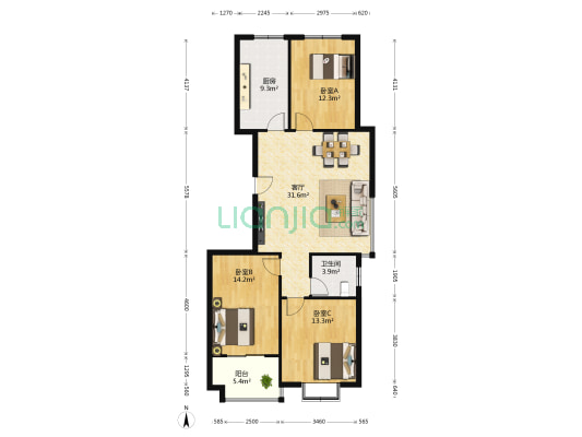 鸿泰华府 3室1厅1卫 121平方