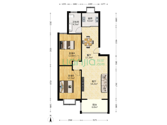 幸福逸家 2室2厅1卫 98平方