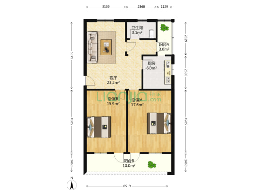 同岗里 2室1厅1卫 84平方
