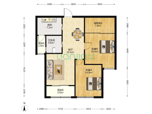 金鹰国际公馆 2室1厅1卫 107平方