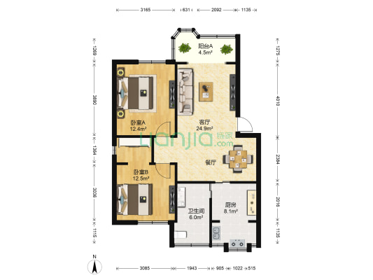 怡湖花园 2室1厅1卫 82平方