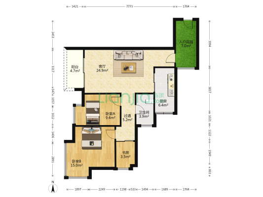 华宇秋水长天 3室1厅1卫 87平方