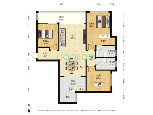 中国铁建新川樾府南区  3室1厅2卫 122平方