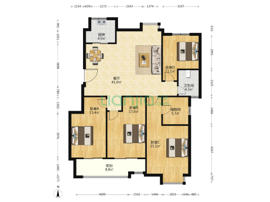 紫金雅苑 4室1厅1卫 154平方