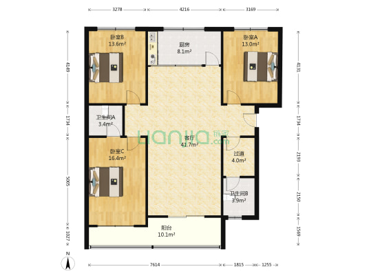 三利公司家属院（解放路） 3室1厅2卫 126平方