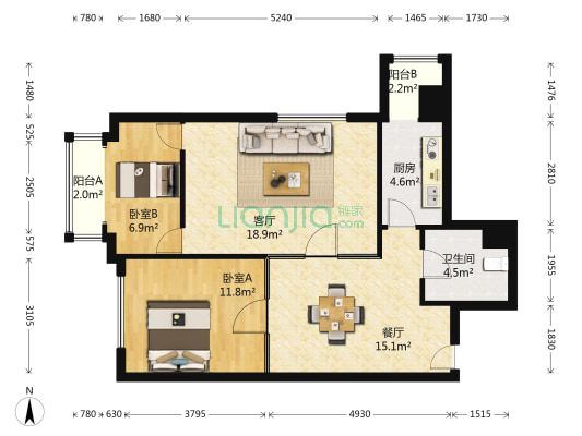 豪隆世家 2室2厅1卫 90平方