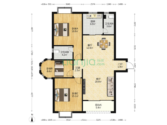 禾润花园 3室2厅2卫 135平方