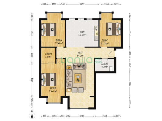 会展城上城·星御 3室1厅1卫 136平方