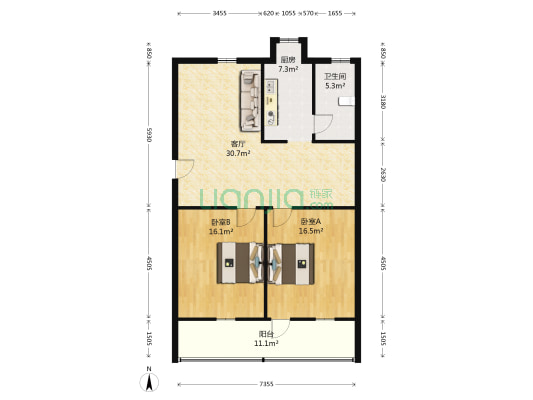 带湖路47号 2室1厅1卫 75平方