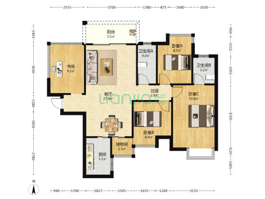 荣浙官邸 4室1厅2卫 104平方