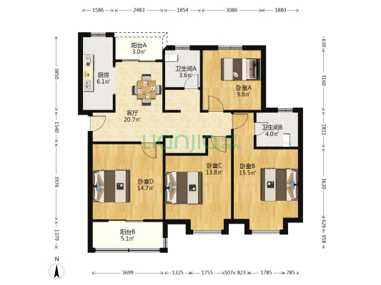 练祁佳城梧桐坊霍城路1777弄 4室1厅2卫 128平方