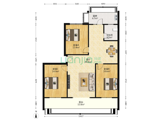 国税局宿舍 3室1厅1卫 127平方