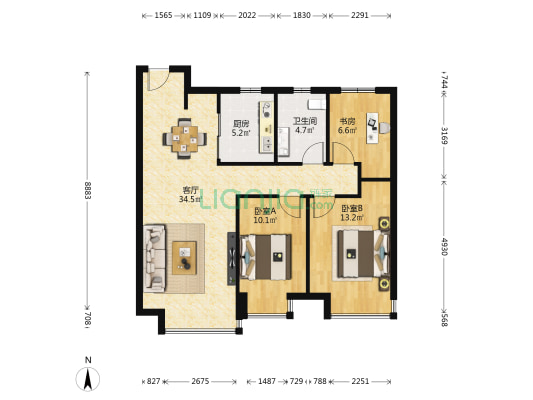 美的东堂 3室1厅1卫 102平方