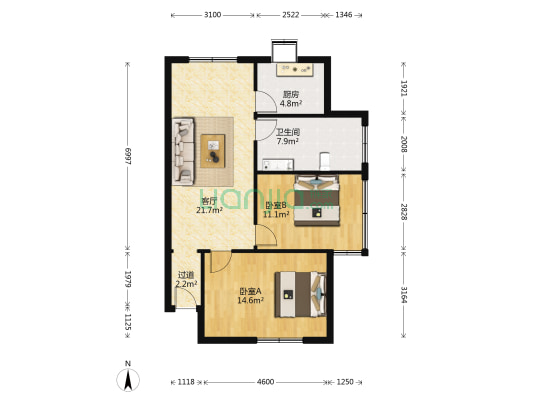 后长街43号 2室1厅1卫 74平方