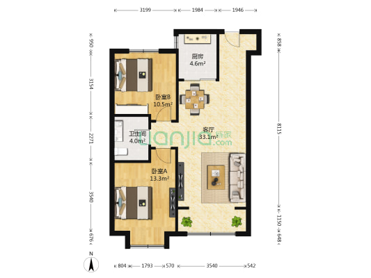 未名山二期 2室1厅1卫 88平方