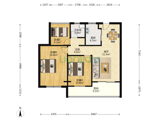 天阳晴朗 3室1厅1卫 81平方