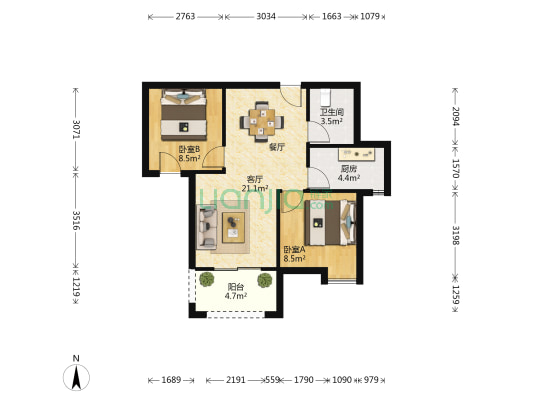 金枋世家一期 2室1厅1卫 63平方