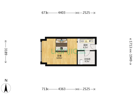 天霖阁 1室0厅1卫 48平方