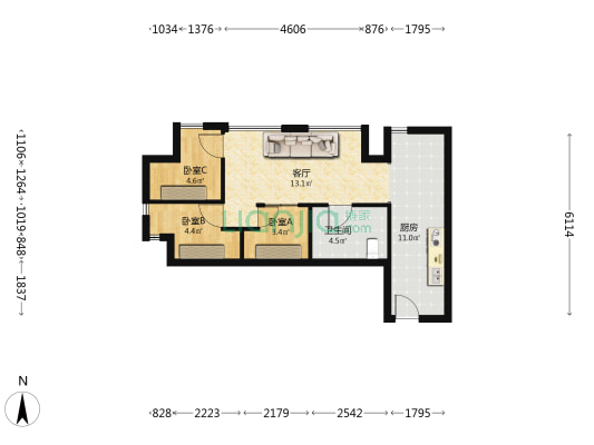 V公馆II期 3室1厅1卫 66平方