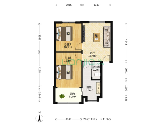 恋恋象湖锁厂宿舍 2室1厅1卫 64平方