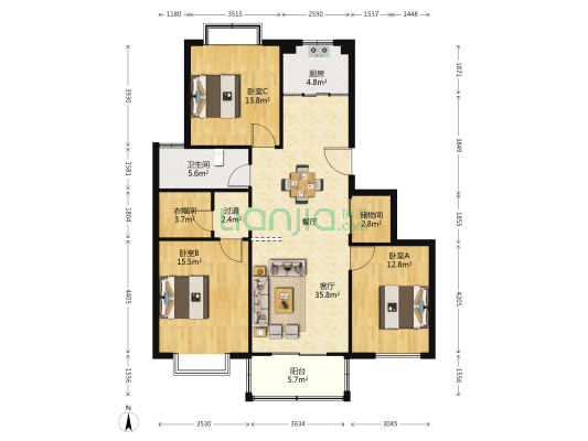 文博苑 3室1厅1卫 124平方