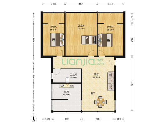 物流中心住宅楼 3室1厅1卫 127平方