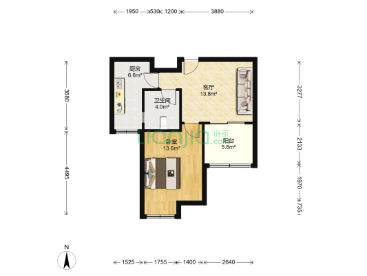 川虹新苑 1室1厅1卫 57平方