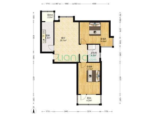 惠丰花园发达居 2室1厅1卫 97平方