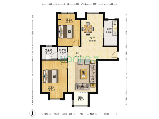 香城郦舍 2室2厅2卫 100平方