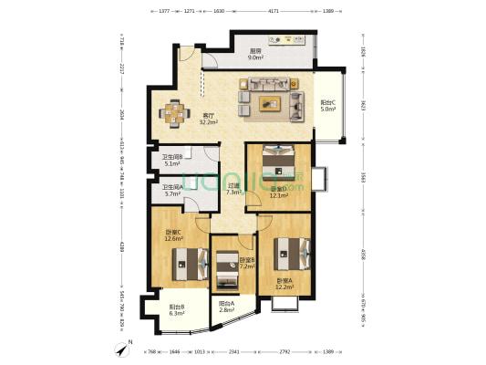 冶建大厦 4室1厅2卫 147平方