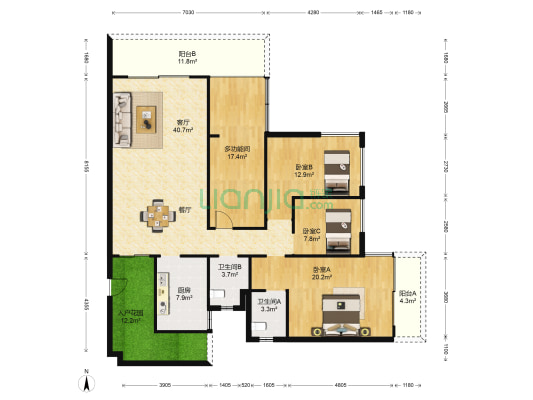 凤凰山一号 4室1厅2卫 153平方
