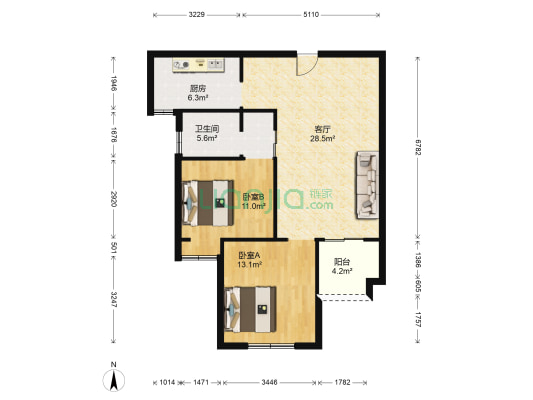 河畔家园A区 2室1厅1卫 87平方