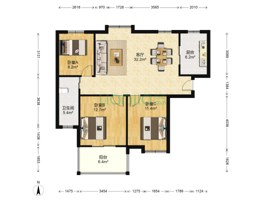 欣城峰景 3室1厅1卫 111平方