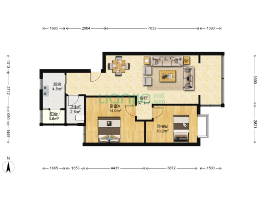 中冶堰景 2室1厅1卫 83平方