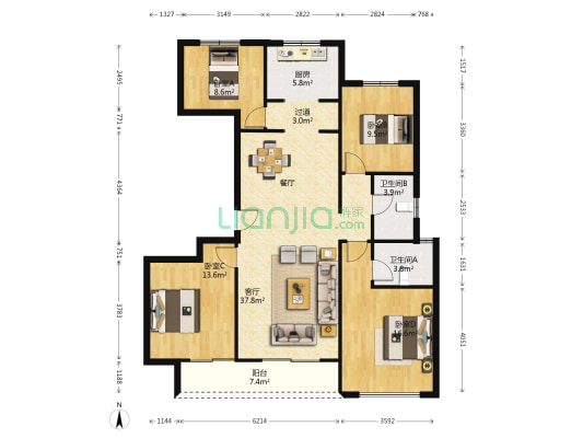 锦绣东城 4室1厅2卫 154平方