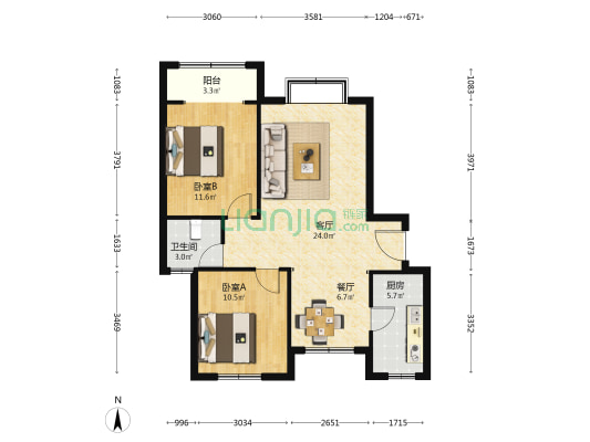 祥云阁 2室2厅1卫 99平方