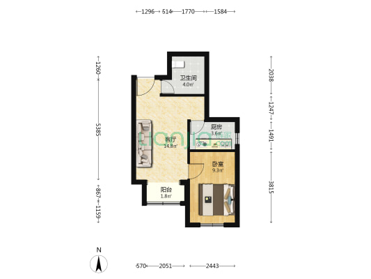 石泉砖厂B1区 1室1厅1卫 45平方