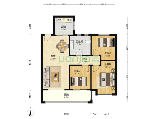 德信云溪名著 3室1厅1卫 99平方