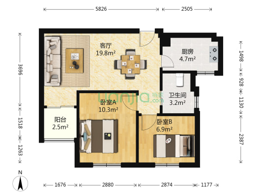 中物科技园 2室1厅1卫 62平方
