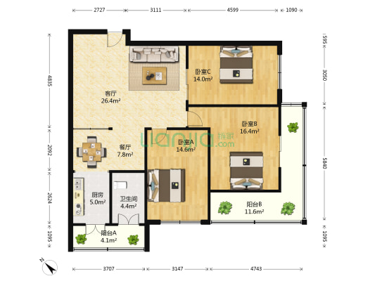 文宫里 3室2厅1卫 127平方