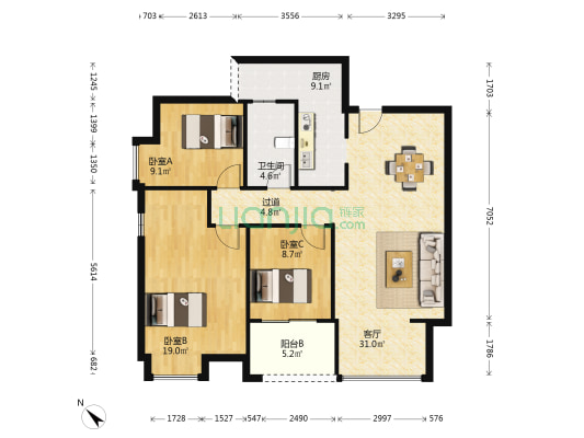 江城一品三期 3室1厅1卫 106平方