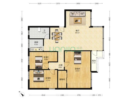 西湖苑 3室1厅1卫 134平方