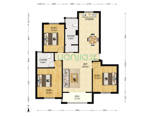风景城邦英格兰领域（农房英格兰领域） 3室1厅2卫 108平方