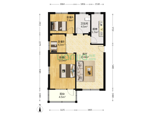 兴利大楼 3室1厅1卫 82平方