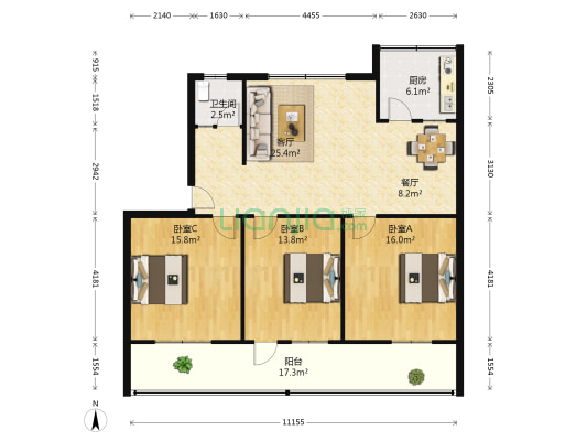 许昌市武警支队家属院 3室2厅1卫 128平方